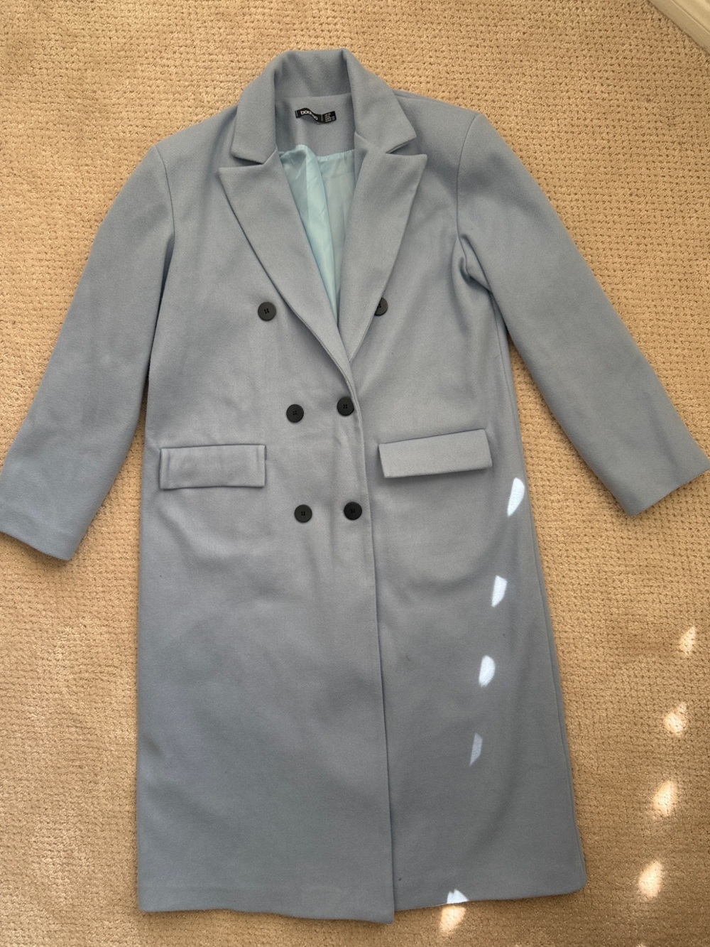 Boohoo Double-Breasted Pale Blue Pea Coat
